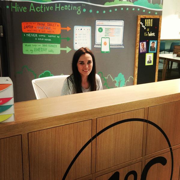 HiveHomeUK's tweet photo. This is Gemma, our lovely receptionist. She's the first person you'll see if you visit us in London. #InsideHive http://t.co/NtyQjeQzH2