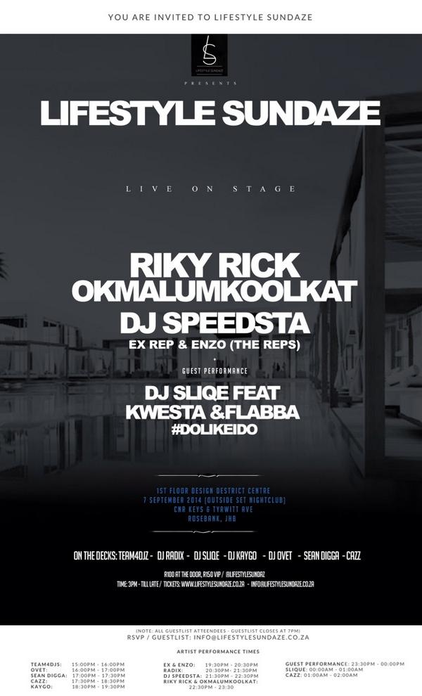 LifeStyleSundaz's tweet photo. #LifestyleSundaze Gear Up!@SET_ROSEBANK @Sliqe @Naomi_Nadi @Fifi_Costello @rikyrickworld @okmalumkoolkat @_LisaTobi_ http://t.co/8S9zmfC2XU