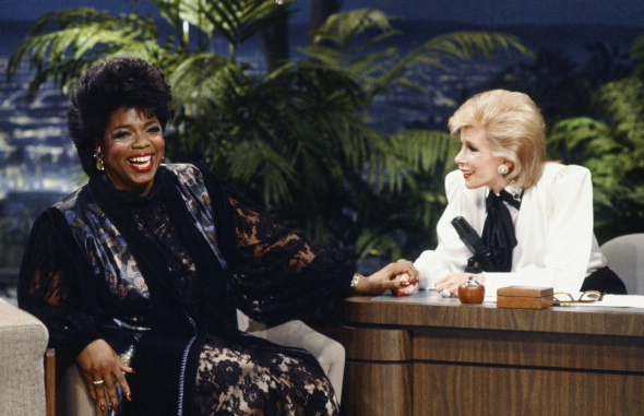 GlobalGrind's tweet photo. #RISEandGRIND Thinking of #JoanRivers... Here she is with Oprah in '86 as a guest host on The Tonight Show #fbf http://t.co/x35waUyPAx