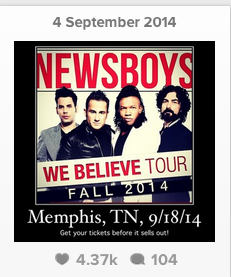 RisingEntLive's tweet photo. Help us Share about the @newsboys on @instagram 
Get your Tickets today at
http://t.co/wVze0ieXZJ http://t.co/BwXfZWyPLz