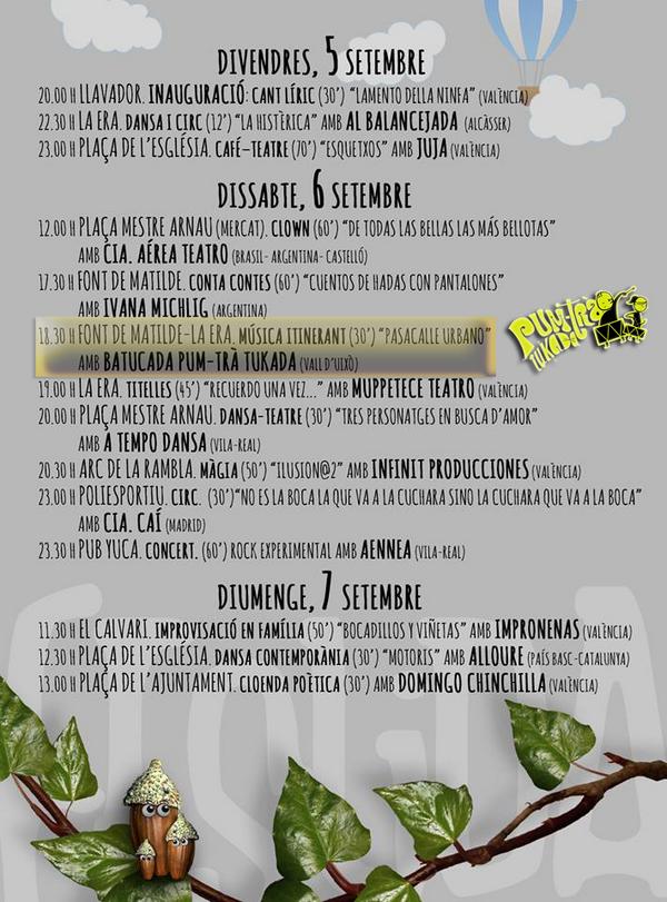 Ya queda menos, mañana la <a href="/PumtraTukada/">BatucadaPumtràTukada</a> participara en el Feslida festival gratuito repleto de actividades para todos