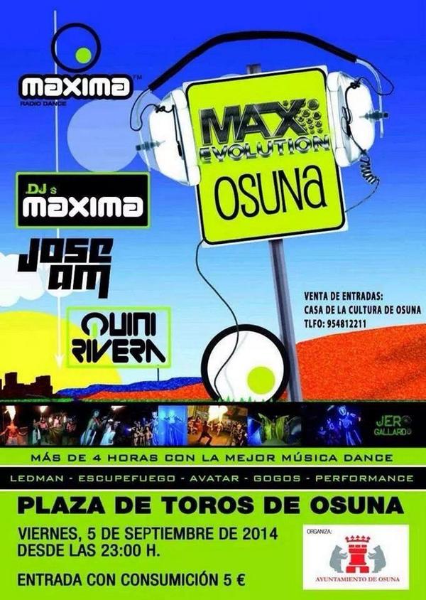Los40Dance's tweet photo. Esta noche Fiesta Maxima en Osuna (Sevilla) con @JoseAMdeejay desde @mucho_max y @QuiniRivera con #MaxEvolution http://t.co/rHZDPW7fn9