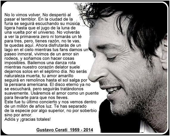 criiiissssa's tweet photo. "@FuerzaCeratii: SE TE EXTRAÑARA #MiCancionDeCerati
#PoderDecirAdios
#UnaVelaPorCerati
#MiCeratiFavorito http://t.co/4TaGi8qELA" #GPV ♥