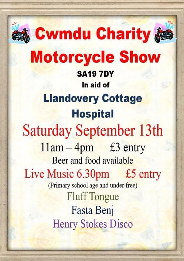 Next weekend there'll be booze, bikes, Benj and (with Luke Williams in the house) babes! All at cwmdu motorbike show