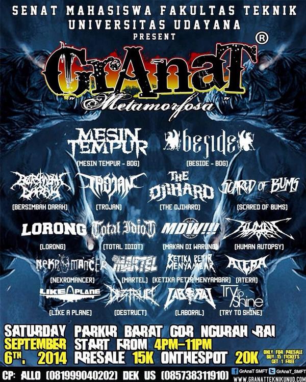 Jangan lupa kalian hari ini datang ke parkir barat gor. Acara mulai jm 2 siang yaa.. #granat