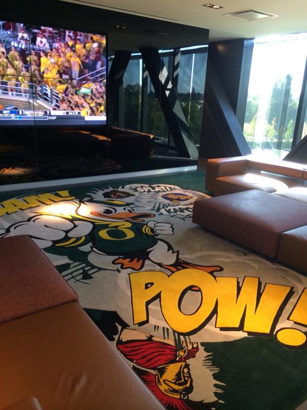 GeorgeSchroeder's tweet photo. Rugs hand-stitched in Nepal? Must be the players' lounge at Oregon's Hatfield-Dowlin Complex. #fairlynice http://t.co/15UHeHSVBc