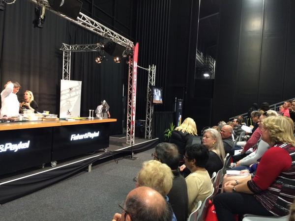 mysterycreek's tweet photo. Ready for action in the #CookingTheatre @GreatNZFoodShow #foodieheaven #nzproduce #mysterycreek http://t.co/my7wE03YZ9