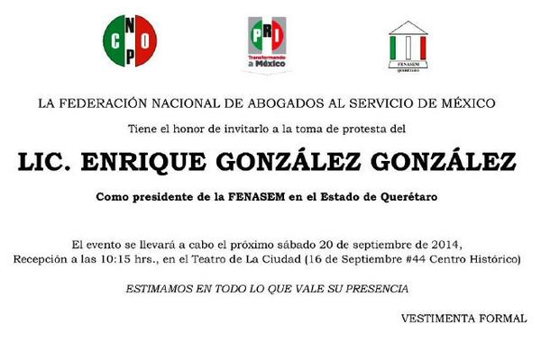FENASEMQRO's tweet photo. Los esperamos el día de hoy en la toma de protesta del Lic. Enrique Gonzalez Gonzalez. http://t.co/cdh6s5h9YO