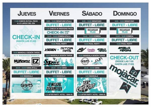 Aquí está la programación del Mojacar Closing Festival 💣 se lía!! 💃💃