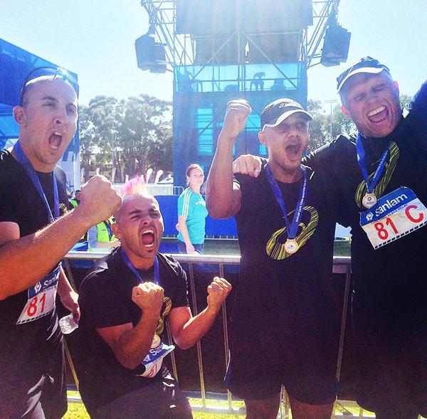 Laurenterras's tweet photo. Congrats team @ASICS_ZA   @DalinOliver @carlwastie @NigelPierce #BrettSchultz #CTMarathon #peacerelay   @GoodHopeFM http://t.co/SNjSxa4Rdk