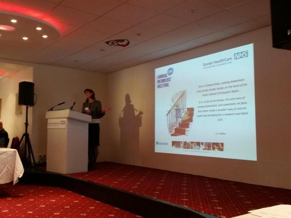 DorsetHealth's tweet photo. Chief Nurse Fiona Haughley turns to the future "we've all bumped our heads" #DHCNHS http://t.co/0USPHTc1oi