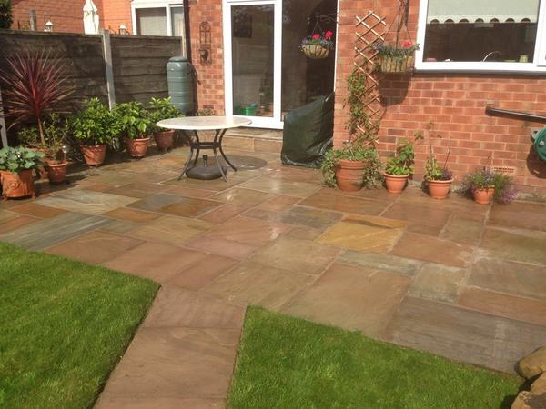 Raj green Indian sandstone paving, with the mushroom easy joint pointing. Another satisfied customer.