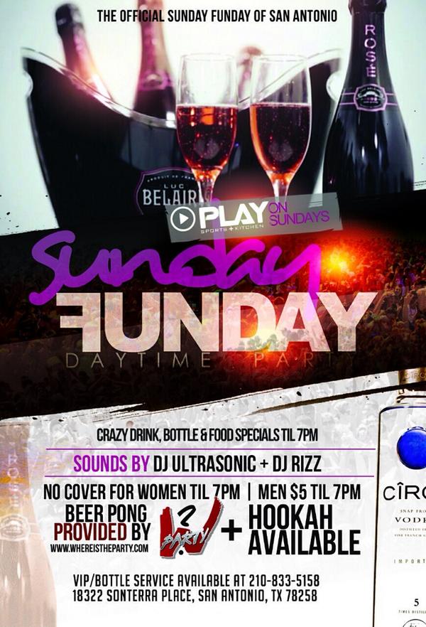 sydney210's tweet image. The only Sunday 'DAYTIME' party in San Antonio is at @PlaySportsSA 3-11pm. #2djs #NFLGames #Wings #Drinks #AndMore