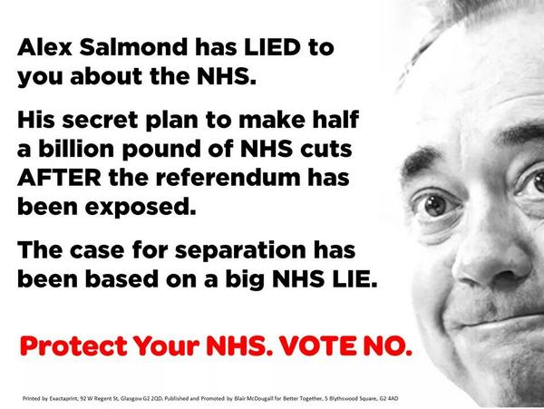 The SNP has consistently lied about the NHS Vote No to protect our system based on need not nationality #indyref
