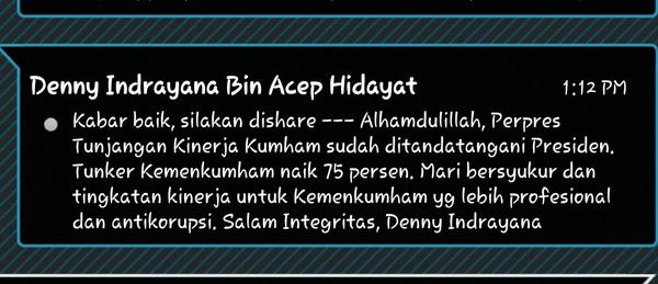 dennyindrayana's tweet photo. RT @FebbyChaniago dpt kabar baik dr Bpk alhamdulillah. Kenaikan tunker utk Kemenkumham udah ditanda tangani😄 http://t.co/4O0G7Zw26s