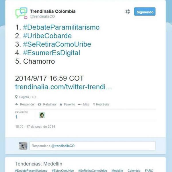 OctavioRegalado's tweet photo. Ayer fuimos Trend Topic en #EsumerEsDigital en Congreso de Mercadeo #Medellín y miren con qué temas competíamos. :-) http://t.co/EfN14wrzwS