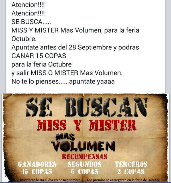 PubMasVolumen's tweet photo. Si kieres GANAR COPAS GRATIS
para la feria Octubre y
ser MISS o MISTER MAS VOLUMEN
ya sabes....no tardes en apuntarte http://t.co/QcuFPb4Zpa