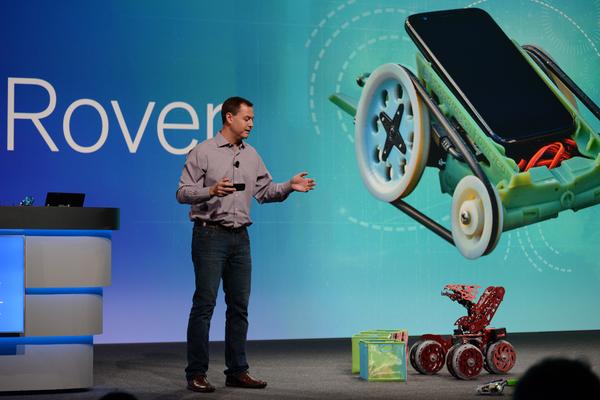 Qualcomm's tweet image. Qualcomm Research has made the 3D printed Snapdragon Micro Rover available at qualcomm.com/robots #Uplinq