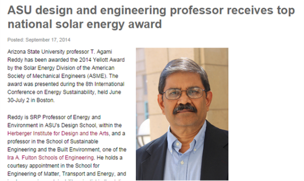 Az4Solar's tweet photo. #Arizona's #Solar @ASU Prof Wins @ASMEtweet 2014 Yellott Award @ASUGreen  @AzCommerce @GPEC  
https://t.co/TFKfUS8Ozb http://t.co/fraxN2N64u