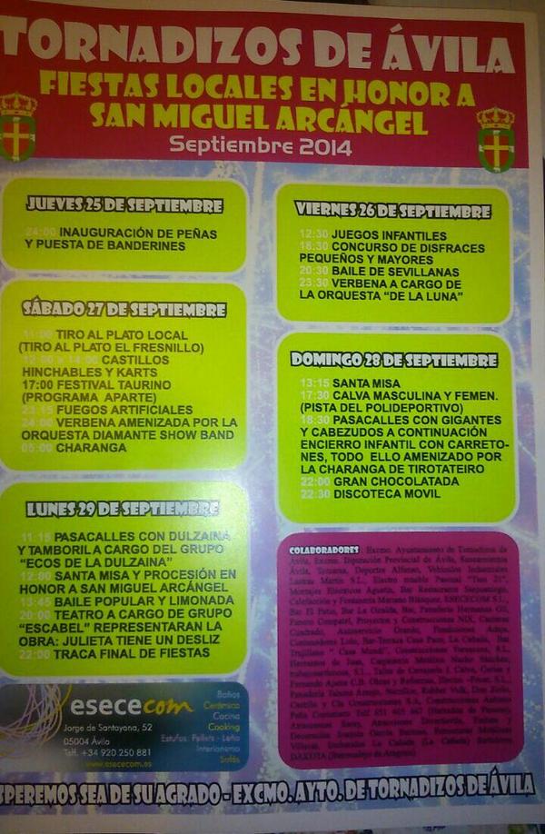 TornadizosDeAv's tweet photo. Ya tenemos el cartel de las fiestas patronales de nuestro municipio en honor a San Miguel Arcángel. Viva San Miguel http://t.co/kViUVrI1TE
