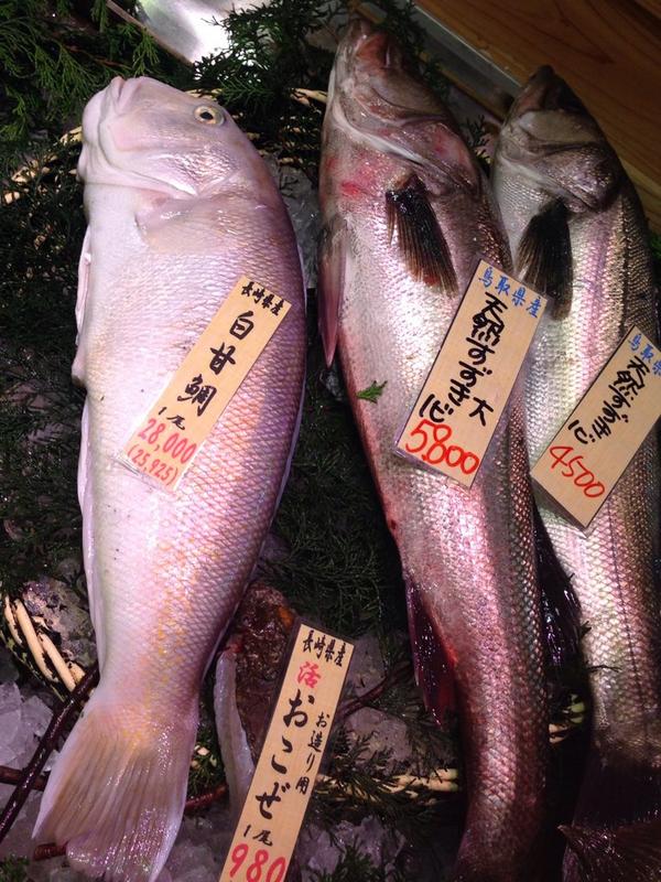 ট ইট র 京都中央卸売市場 魚肴屋 だいしめ 昨日の正解は甘鯛でした 白甘鯛を3枚におろし あまりに美味しそうだったので 甘鯛の値段 は白 赤 黄の順で白甘鯛が一番高級魚とされてます ちなみに大阪の阪神百貨店ではこんな値段でした 高すぎるやろ