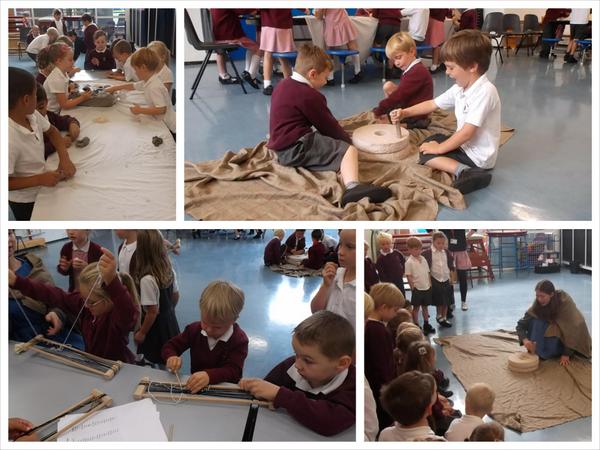 A busy Celtic day for Year 1, grinding corn, making clay pots, spinning &amp; weaving and playing Celtic games!