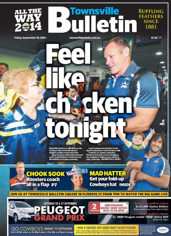 Front page of today's Townsville Bulletin r/nrl