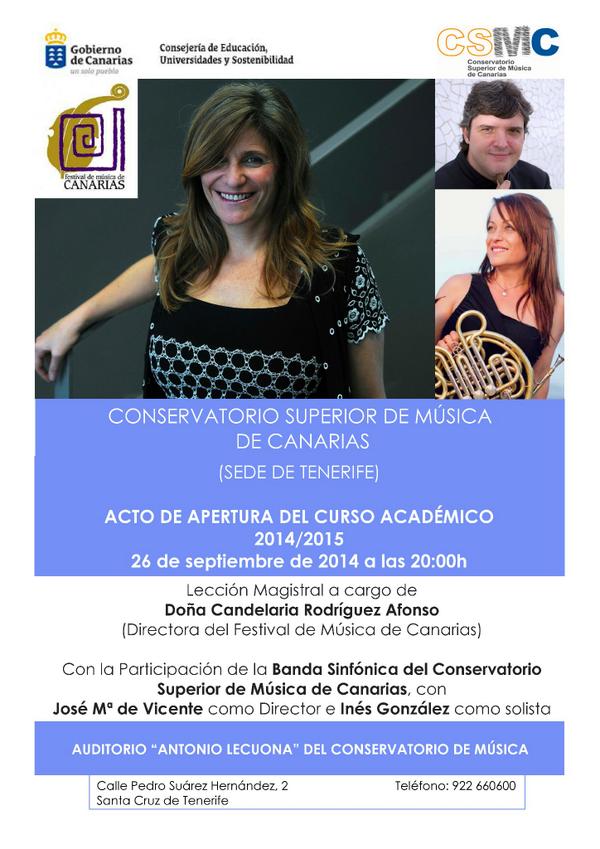 CSM_Canarias's tweet photo. 26/9/14 20:00 Acto de apertura de curso #CSMCTF @CSM_Canarias CandelarIa Rodríguez @festmusicanaria @EducacionCan http://t.co/SxalqtscvV