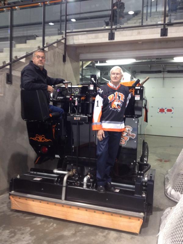 Getting ready to take the ice for remarks!  Zamboni--the only way to travel.