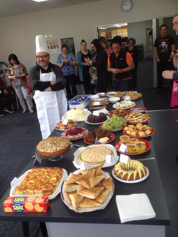 fentnz's tweet photo. The annual #BakeOff between @nzms1990 and #DesktopImaging at 32b Feat. honourable guest judge @Michael_J_Parry #YUMMY http://t.co/fhvqbqp4Zh