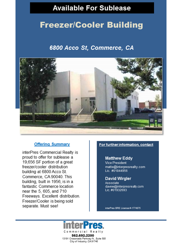 interPres_'s tweet image. 19,656 SF at 6800 Acco St. for sublease. Located near the 5, 605, and 710 Freeways.  Call to tour! 
 (562) 692-2200