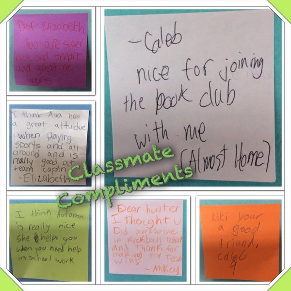 MsMorehead106's tweet photo. Compliments from our classmates to end the day with a smile :) http://t.co/9ktaHuoA0j