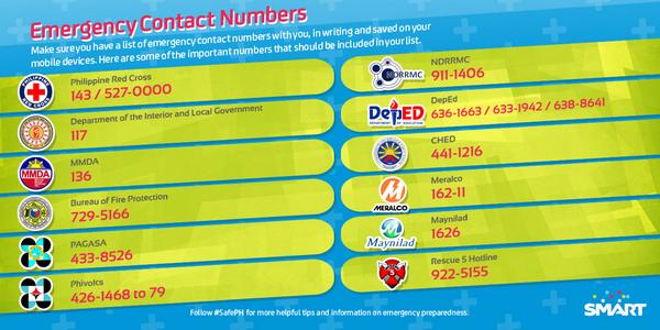 LiveSmart's tweet photo. Save and share these emergency contact numbers. #SafePH #MarioPH http://t.co/VfewMTPlPT