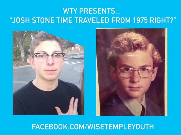 WiseTempleYouth's tweet photo. Celebrity Doppelgänger @SoCalNFTY #pushweek #fallkallah @joshastone and 1975 WTY confirmand Brett Yollis! http://t.co/yPF3s0tWW6