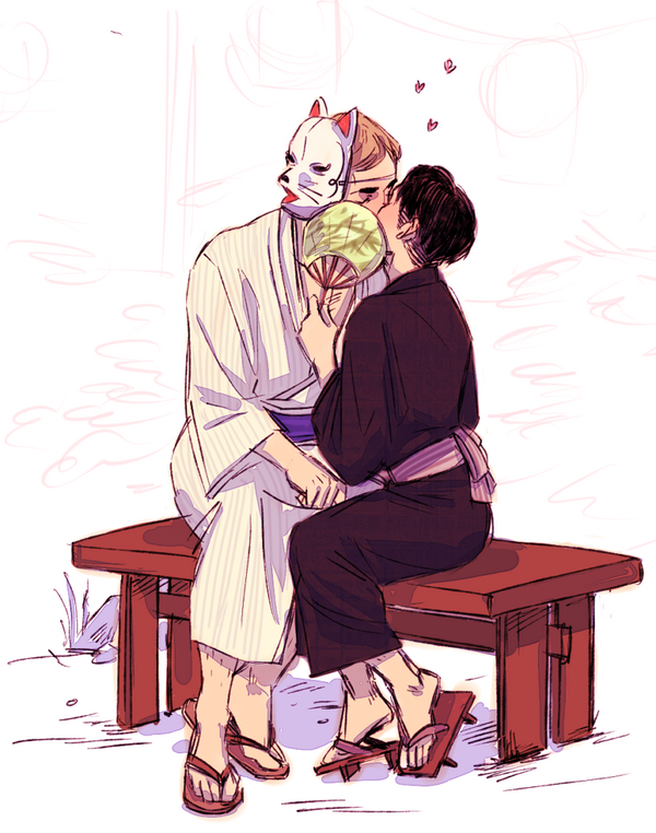 lesmooles's tweet photo. yukata eruris smooching http://t.co/BzOopyJ1Rf