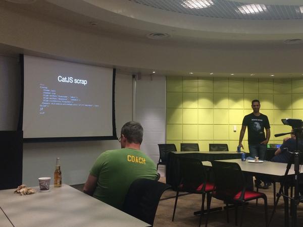 codefresh's tweet photo. Meeting former colleagues @ javascript tools and automation meetup. Go #CatJS !!! #nodejs #javascript #codefresh http://t.co/1OWOrSZxL2