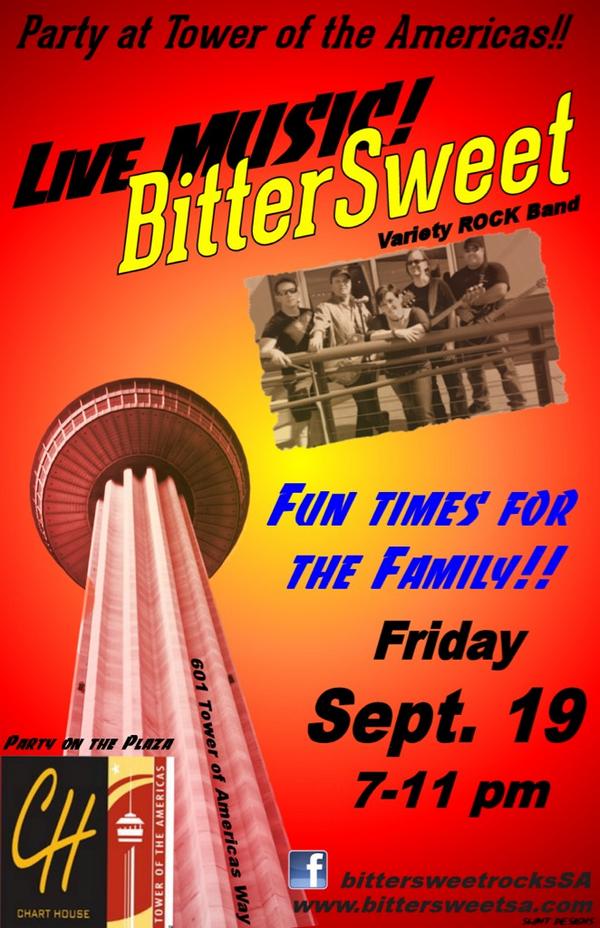 SwirlMusic's tweet photo. BitterSweet at Hemisfair plaza - last chance this year. http://t.co/C2R8yJaAOv