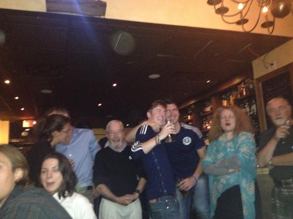 Stacey_A_Watson's tweet photo. Supporting our Scottish friends at the Caledonian. The only answer, is a Yes Answer. http://t.co/j7PcZwRTMf