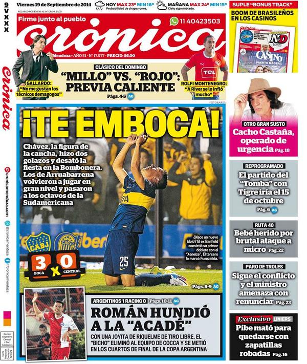 cronicamendoza's tweet photo. Tapa de la edición impresa http://t.co/K8irBTFqwz