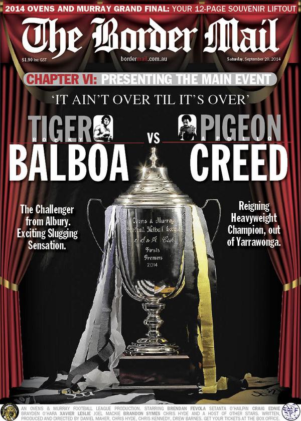 Xavier Mardling (@xave_55) on Twitter photo Bumper <a href="/omfnl/">Ovens & Murray FNL</a> GF edition <a href="/bordermail/">bordermail</a> tomorrow. Who needs Balboa-Creed when you have <a href="/AlburyTigersFNC/">Albury Tigers</a>-<a href="/YFNC_Pigeons/">Yarrawonga FNC</a>? Bumper <a href="/omfnl/">Ovens & Murray FNL</a> GF edition <a href="/bordermail/">bordermail</a> tomorrow. Who needs Balboa-Creed when you have <a href="/AlburyTigersFNC/">Albury Tigers</a>-<a href="/YFNC_Pigeons/">Yarrawonga FNC</a>?