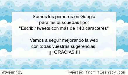 tweenjoy's tweet photo. SOMOS LOS PRIMEROS EN LOS RESULTADOS DE GOOGLE !!! Gracias a todos. http://t.co/DIhE1SqrfB