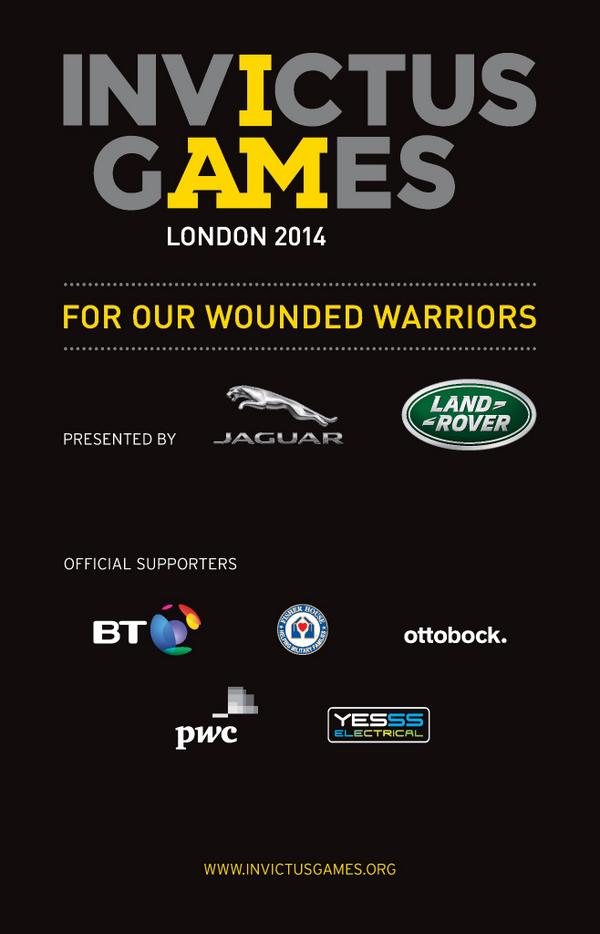WeAreInvictus's tweet photo. F/F #1: Presenting Partners @Jaguar @LandRover, &amp; Official Supporters: @bt_uk @PwC_UK @ottobockuk @FisherHouseFdtn http://t.co/eFsxakqCfW