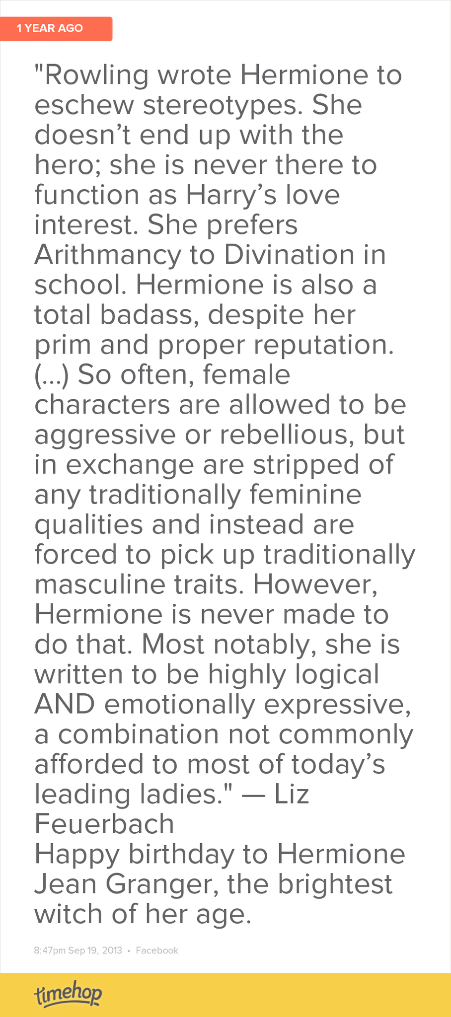 Happy birthday to my sun and stars, moon of my life, Hermione Granger.  