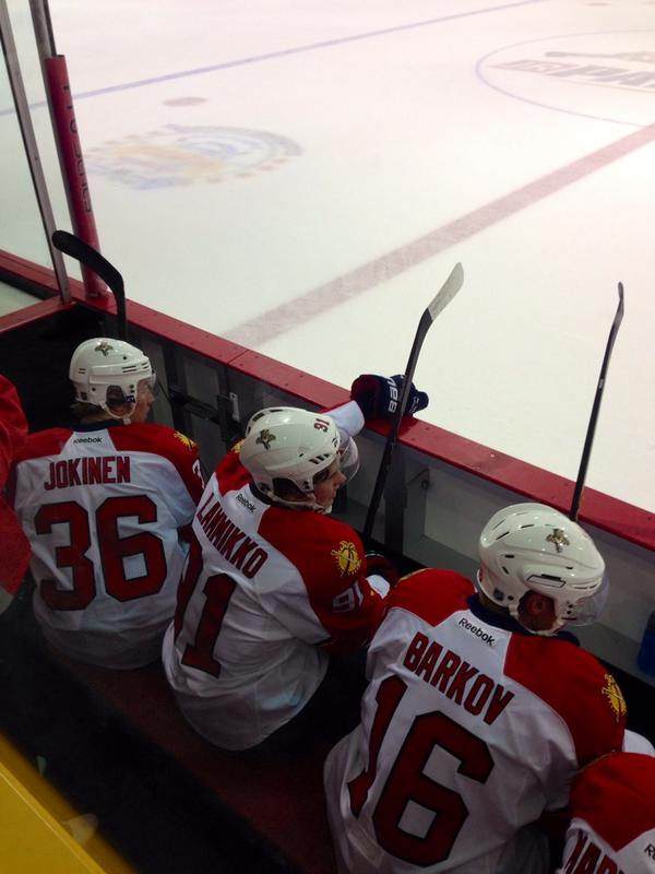 FlaPanthers's tweet photo. Three #Suomi snipers are on a line for today's scrimmage! #NHLfi http://t.co/3iZewuAvaG