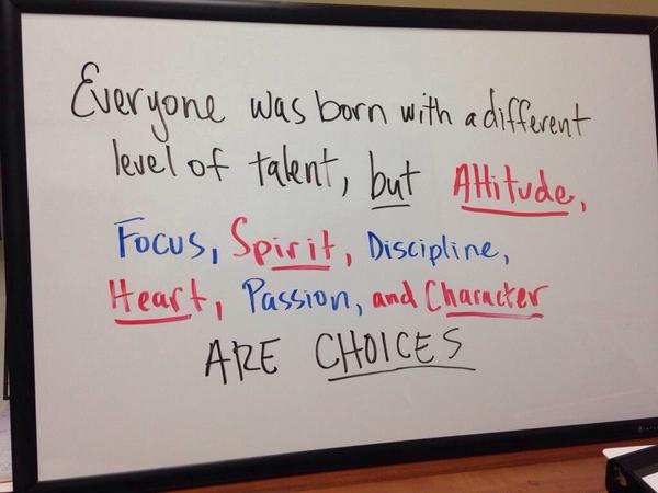 PureIntensityBB's tweet photo. Every1 born w/ different levels talent, but Attitude, Focus, Spirit, Discipline, Heart, Passion, Character R CHOICES http://t.co/1xA5Rzhk4E