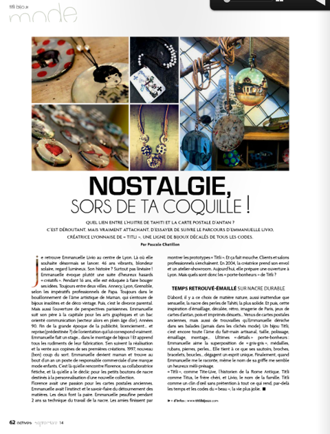 titlibijoux's tweet photo. Découvrez le joli portrait d'Emmanuelle, notre créatrice, dans le magazine Actives : http://t.co/qWwE5TOYT3 Merci ! http://t.co/rMwg1M6fPU