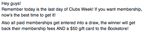 UofC_CSS's tweet photo. Last day of @SUUofC's #ClubsWeek! Come see us at table 72! http://t.co/PLveytwDz9