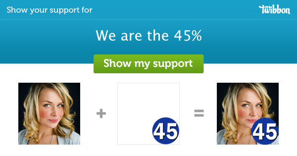 RosieMKane's tweet photo. Please help support We are the 45%, add a #Twibbon now! http://t.co/pNHKy63Pdh http://t.co/RwBeg1fO9o