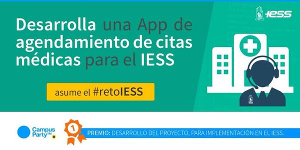 IESSec's tweet photo. Dale click al #RetoIESS. Desarrolla una App para agendamiento de citas médicas http://t.co/0hPnrJ7y7D @hugovillacres http://t.co/yhGWSfV0fX