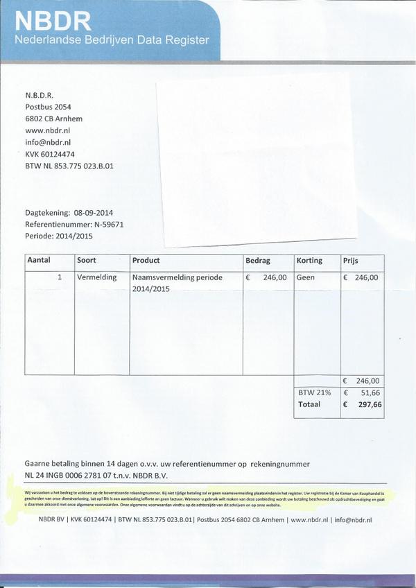 DogOnTrack's tweet image. Collega's, Wees alert! #spookfactuur weer, #NBDR Vandaag ontvangen. Betaal niet! Lees de kleine letters!